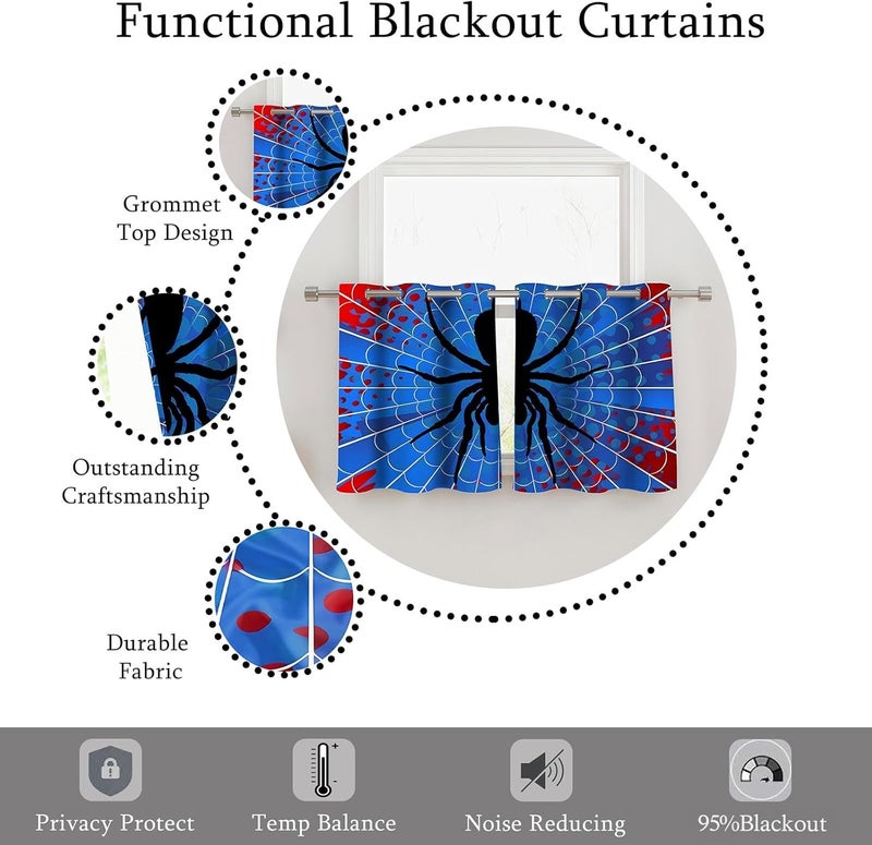 OSUNBD Small Size Spider Pattern Curtains 24x26 Inch 2 Panels - Red & Blue Blackout Thermal Polyester Drapes for Teen Room - Light Blocking Room Darkening Treatment - Youth Bedroom Decor - Image 5